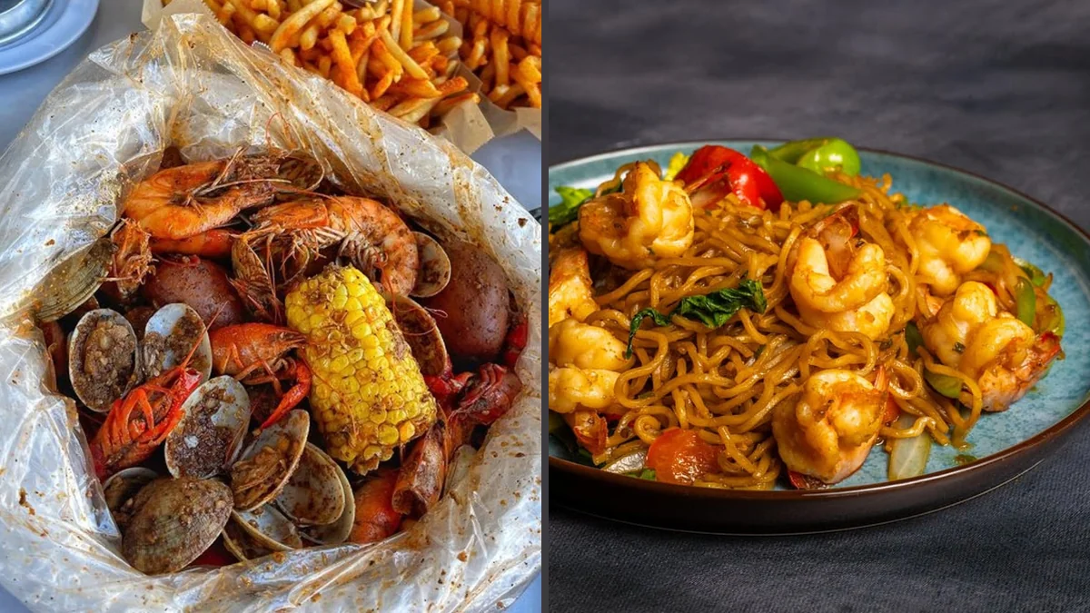 Colorful plates of seafood and Thai comfort food.