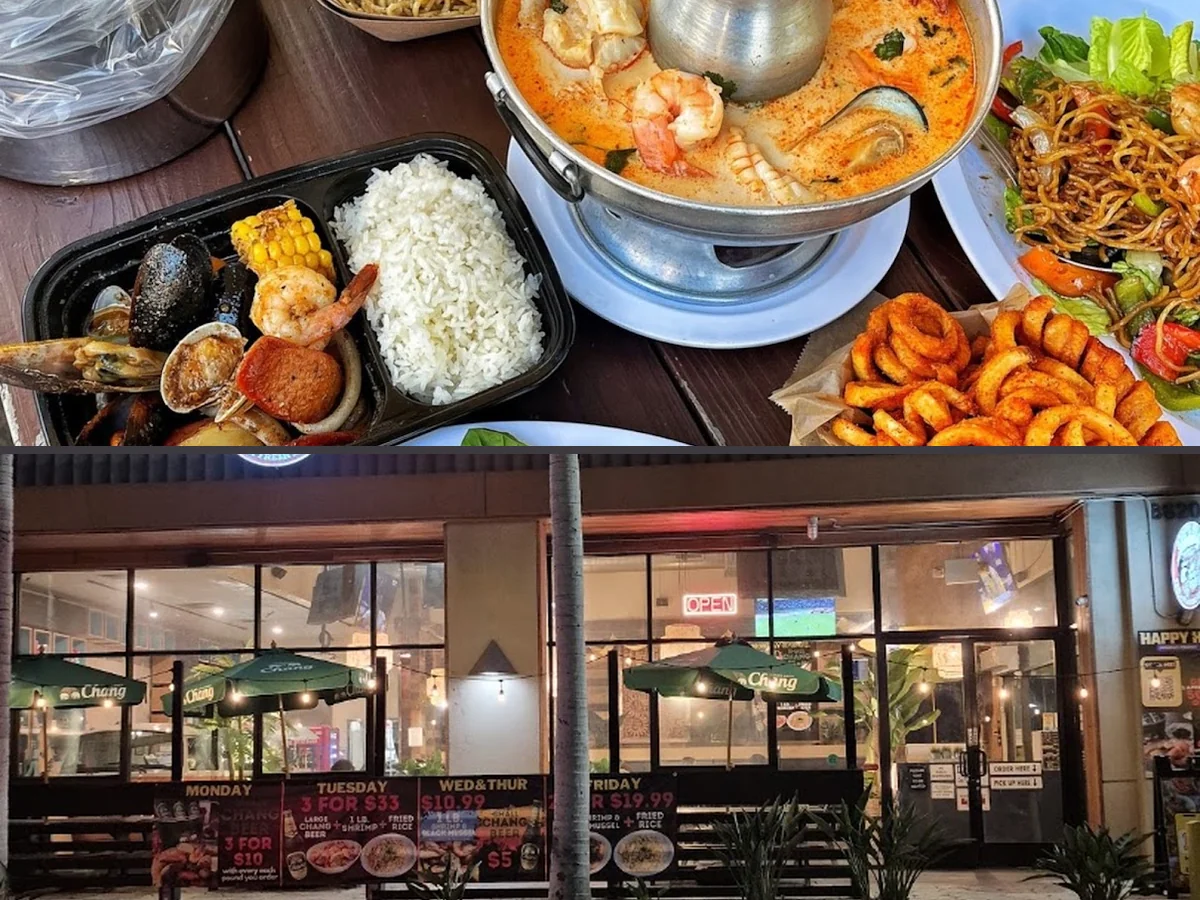 Colorful plates of seafood and Thai comfort food.